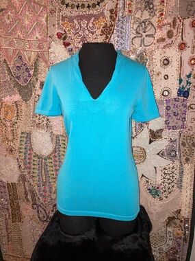 Kate Hill Turquoise V-Neck Short Sleeve Tee